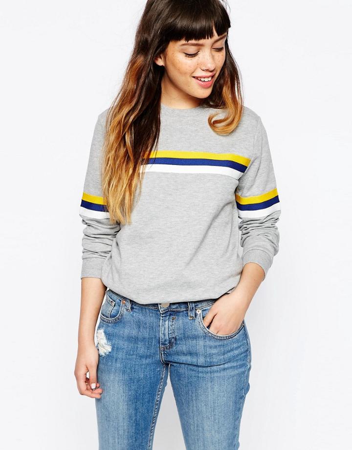 Asos Sweatshirt With Stripe Insert - Gray Marl