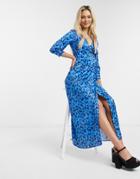 Liquorish Wrap Maxi Dress In Blue Leopard Print