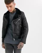 Bolongaro Trevor Shearling Collar Biker Leather Jacket-black