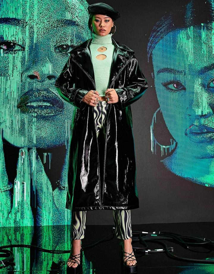 Asos Design Vinyl Trench In Black