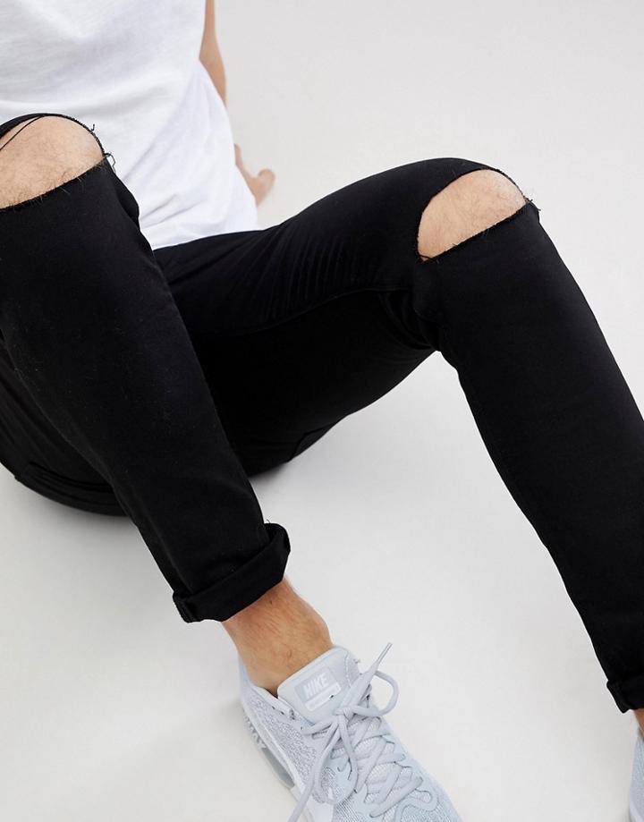 River Island Skinny Fit Jeans With Rips In Black