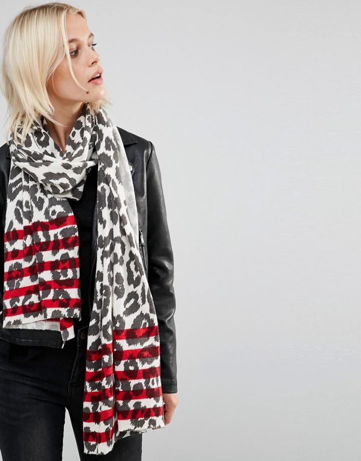 Alice Hannah Animal Stripe Print Shawl - Cream