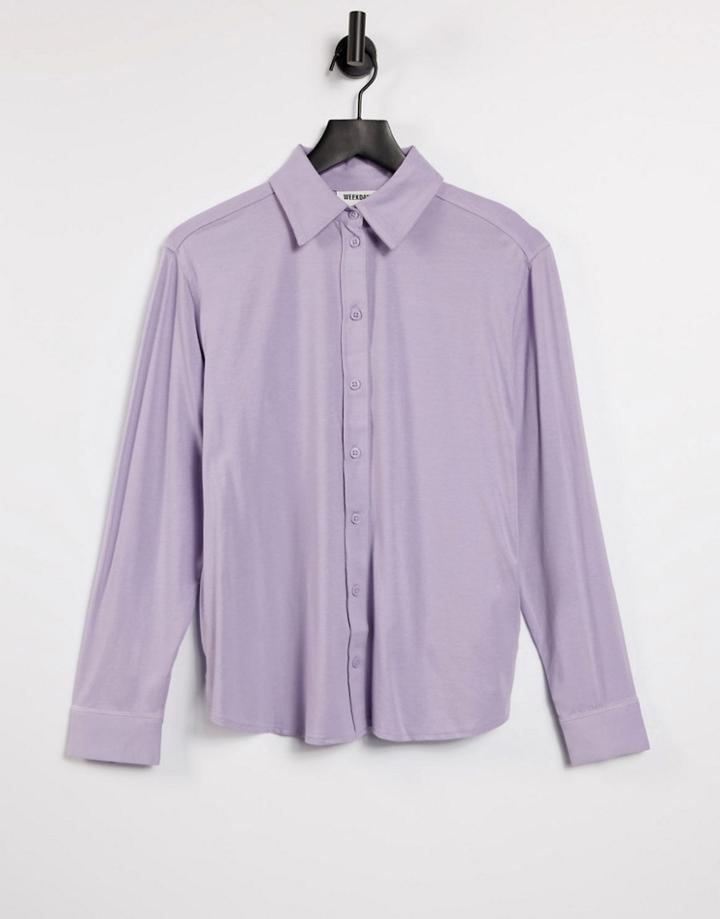 Weekday Jannike Cotton Blend Jersey Shirt In Dusty Purple - Purple