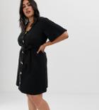 Asos Design Curve Faux Horn Button Through Mini Tea Dress - Black