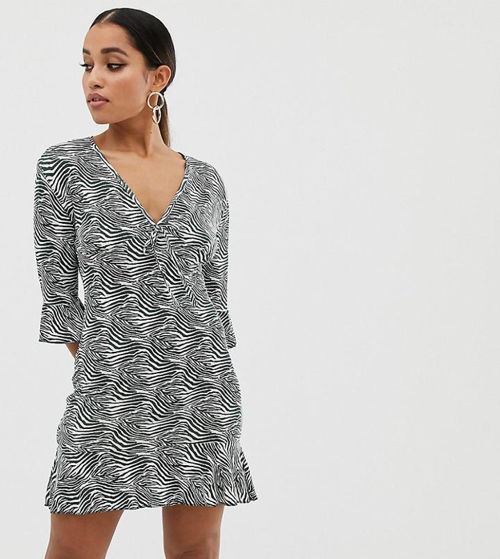 Missguided Petite Tea Dress In Khaki Zebra Print - Multi