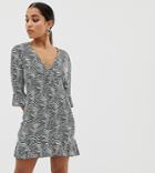 Missguided Petite Tea Dress In Khaki Zebra Print - Multi