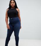 Asos Design Curve Rivington High Waisted Jeans In Dark Stonewash Blue - Blue