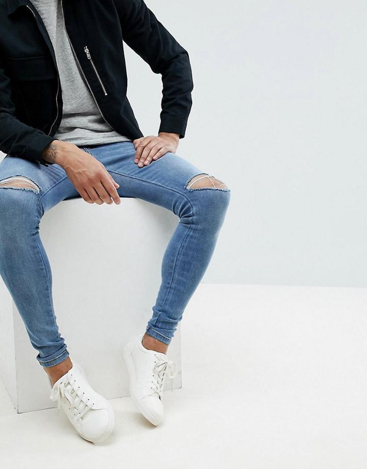 Dr Denim Dixy Light Stone Destroyed Super Skinny Jeans - Blue