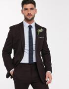 Asos Design Wedding Skinny Suit Jacket In Wool Look In Burgundy-red