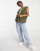 Weekday Peggy Recycled Sherpa Vest In Khaki-green
