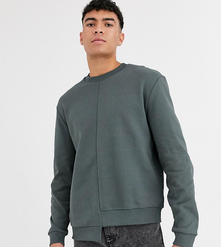 Asos Design Tall Relaxed Sweatshirt With Cut & Sew Stepped Hem-black