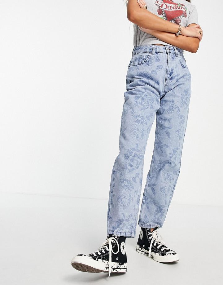 Miss Selfridge Mom Floral Printed Jean In Midwash Blue