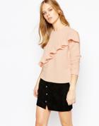 Lost Ink Textured Sweat With Frill - Pink