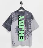 Collusion Oversized T-shirt With Neon Print In Tie Dye-multi