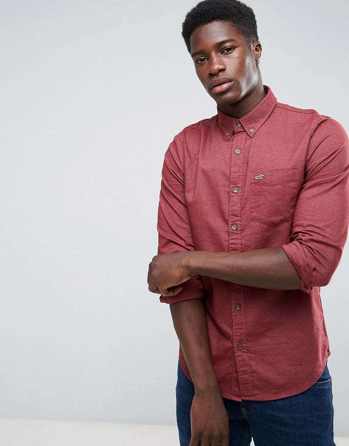 Hollister Oxford Shirt Cross Dye Slim Fit In Burgundy - Red