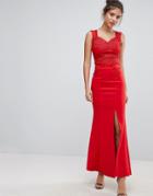 Lipsy Bodycon Dress With Floral Embroidery - Red