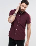 Asos Twill Shirt With Neps In Burgundy And Long Sleeve - Burgundy