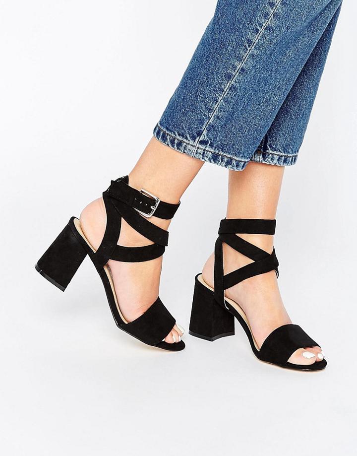 Truffle Collection Wrap Around Ankle Strap Kitten Heel Sandal - Black
