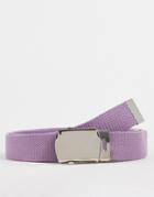 Asos Design Webbing Belt In Purple With Silver Plate