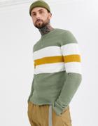 Only & Sons Stripe Crew Neck Sweater In Green