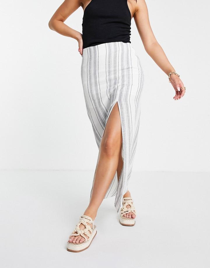 Asos Design Maxi Skirt With Thigh Split In Mono Stripe-multi