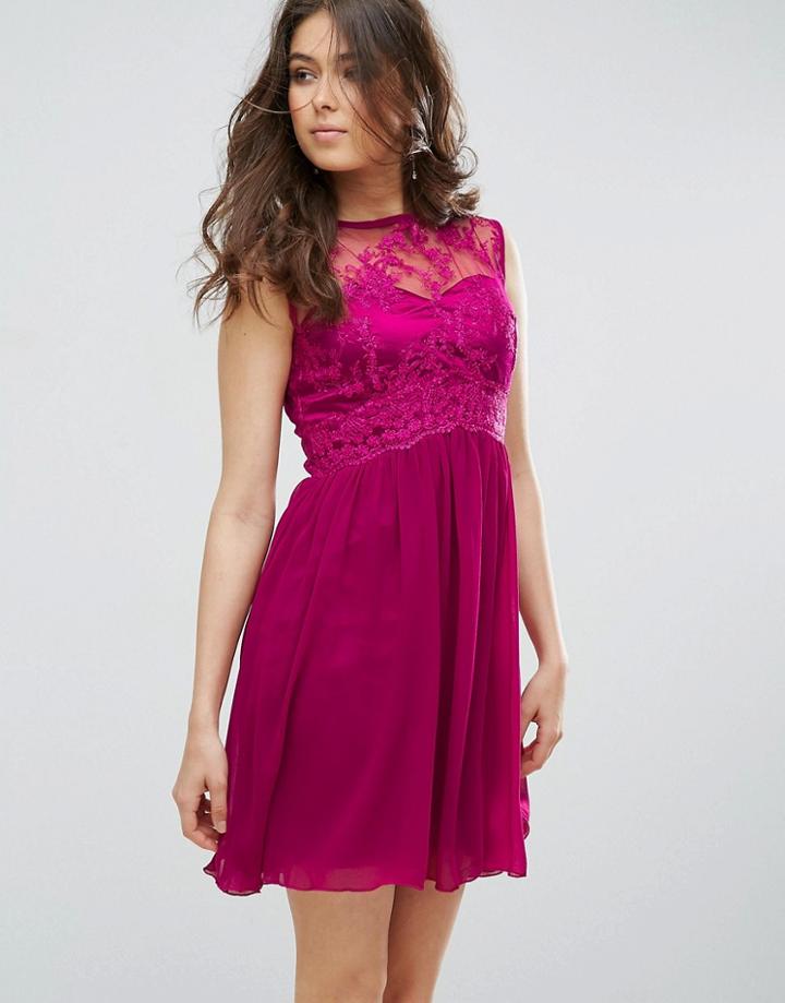 Little Mistress Lace Panel Shift Dress - Pink