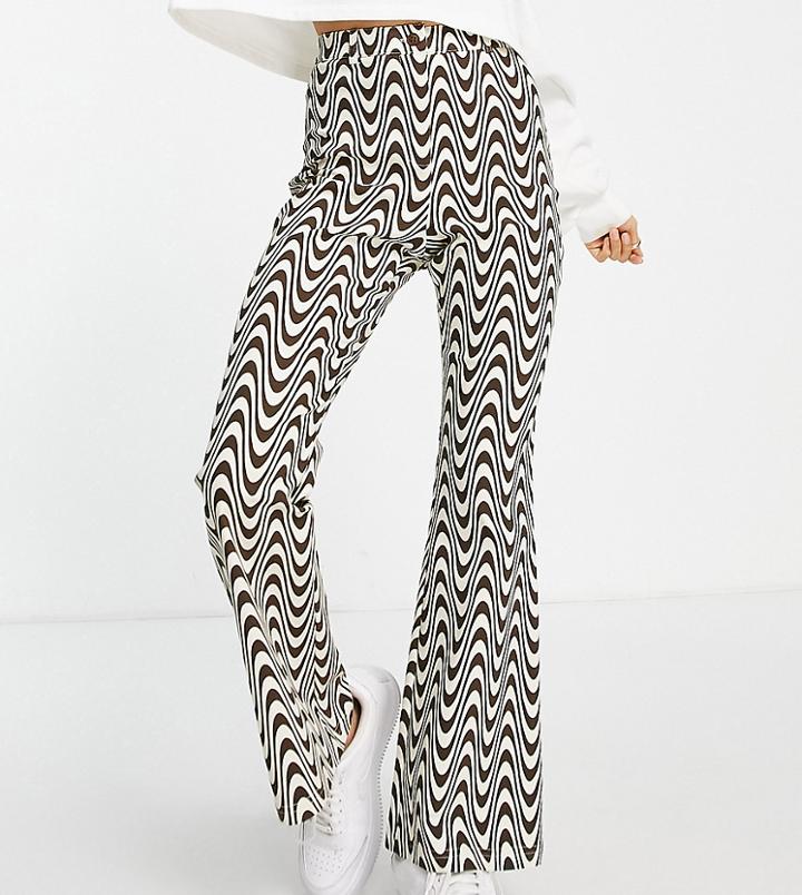 Topshop Petite Bengaline Wavy Printed Flared Pants-multi