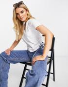River Island V-neck Ruched Side T-shirt In White
