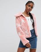 Asos Faux Fur Jacket With Poodle Embroidery - Multi