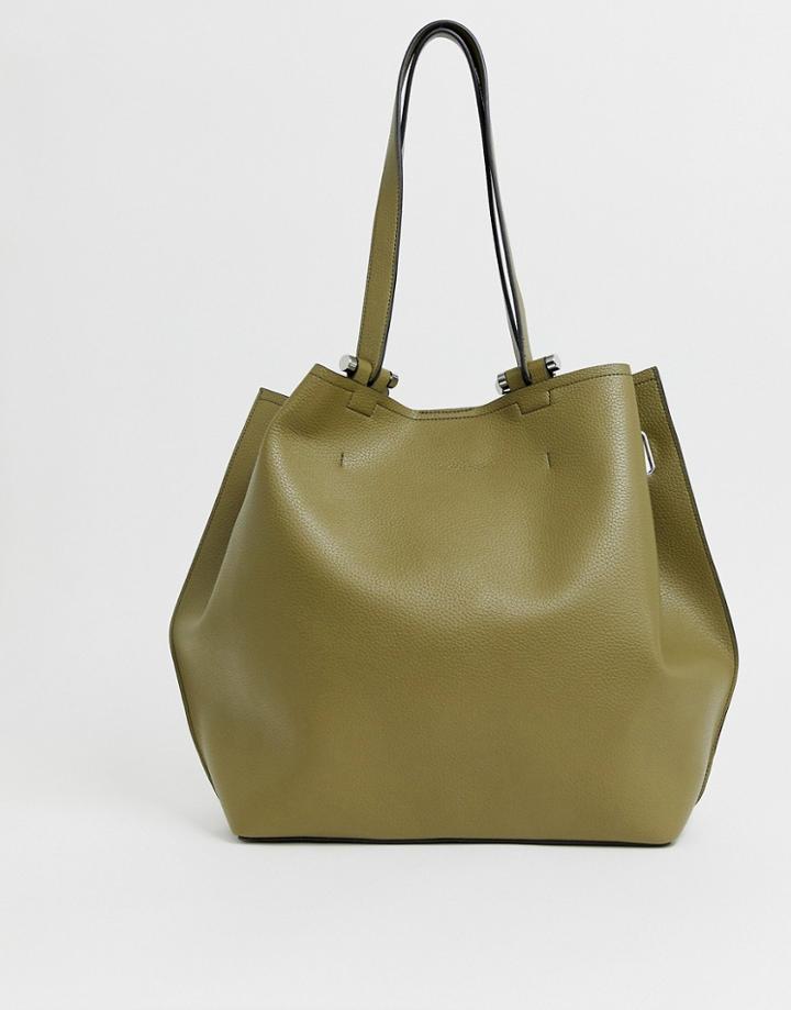 Asos Design Bonded Shopper Bag With Reverse Seam Detail - Green