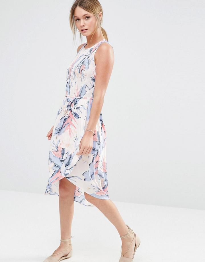 Oasis Tropical Print Smocked Top Dress - Multi Pink