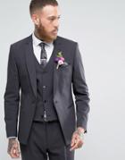 Asos Wedding Skinny Suit Jacket With Square Hem In Charcoal - Black