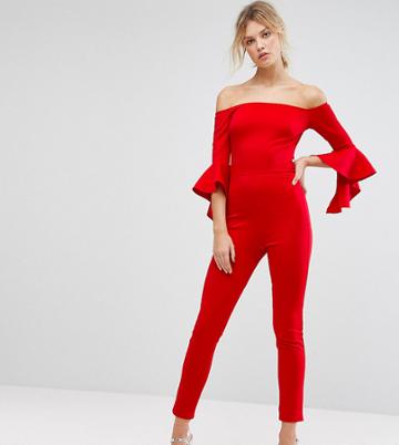 True Violet Tall Bandeau Tailored Jumpsuit With Extreme Sleeve Detail - Red