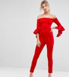 True Violet Tall Bandeau Tailored Jumpsuit With Extreme Sleeve Detail - Red