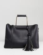 Park Lane Structured Tote Bag With Metal Handle - Black