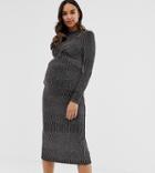 Asos Design Maternity Rainbow Metallic Twist Front Midi Dress-multi