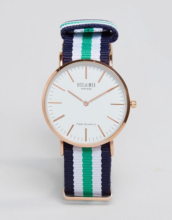 Reclaimed Vintage Canvas Multistripe Watch In Navy/green - Navy
