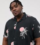 New Look Plus Revere Collar Shirt In Sunset Palm Print - Gray