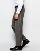 Asos Wide Leg Smart Pants In Herringbone - Brown