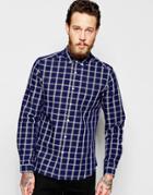 Asos Shirt With Navy Grid Check In Regular Fit - Navy