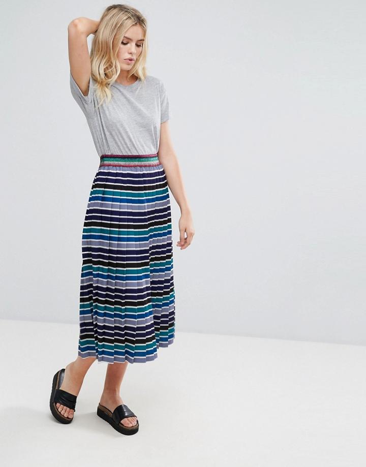 Pepe Jeans Gold Label Mirage Pleated Stripe Midi Skirt - Blue
