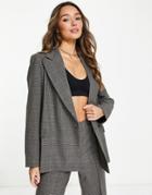 Topshop Wrap Double Breasted Plaid Blazer In Brown
