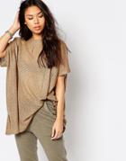 Stitch & Pieces Oversized Knitted Longline T-shirt - Khaki