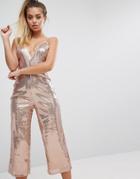 Prettylittlething Sequin Culotte Jumpsuit - Pink