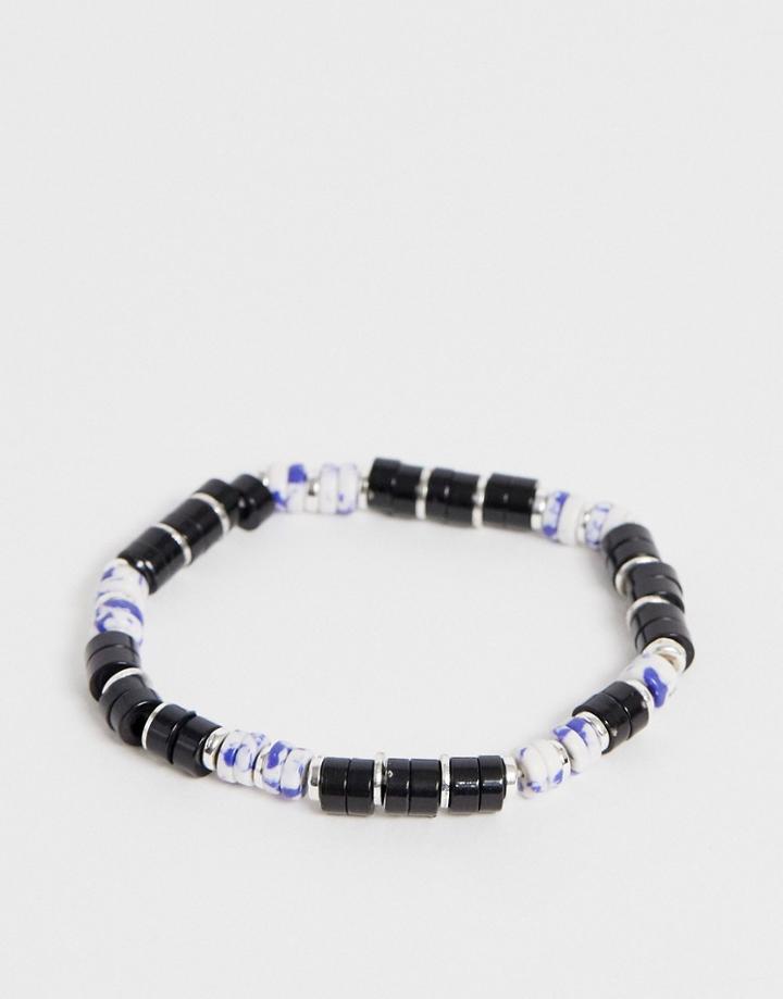 Asos Design Semi Precious Beaded Bracelet In Blue-black