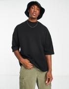 Asos Design Oversized Waffle T-shirt In Black
