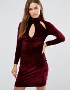 New Look High Neck Velvet Bodycon Dress - Red