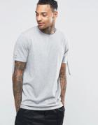 Asos Longline T-shirt With Ruched Sleeves In Gray Marl - Gray Marl