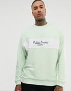 Asos Design Oversized Sweatshirt With Towelling Panel And Text Print-green