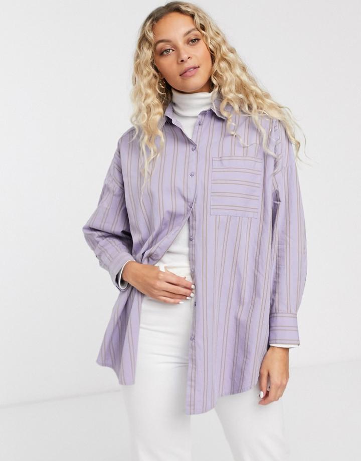 Monki Stripe Oversized Shirt In Lilac-purple